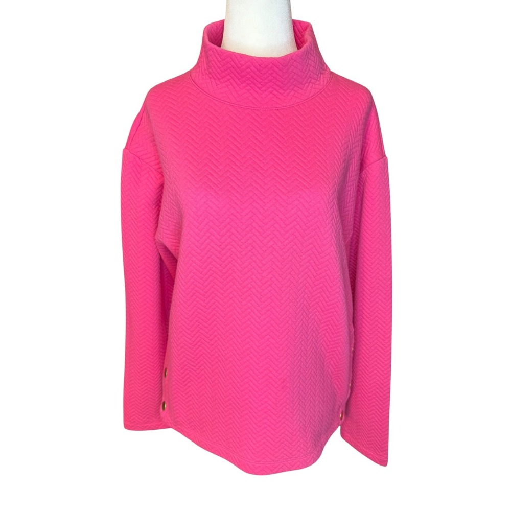 J. Crew‎ Soft Fuchsia Pink Herringbone Mockneck Sweatshirt CE321 Medium